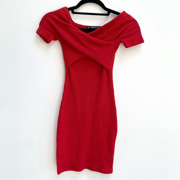 SHEIN Dresses Shein Ribbed Off The Shoulder Bodycon Mini Dress In